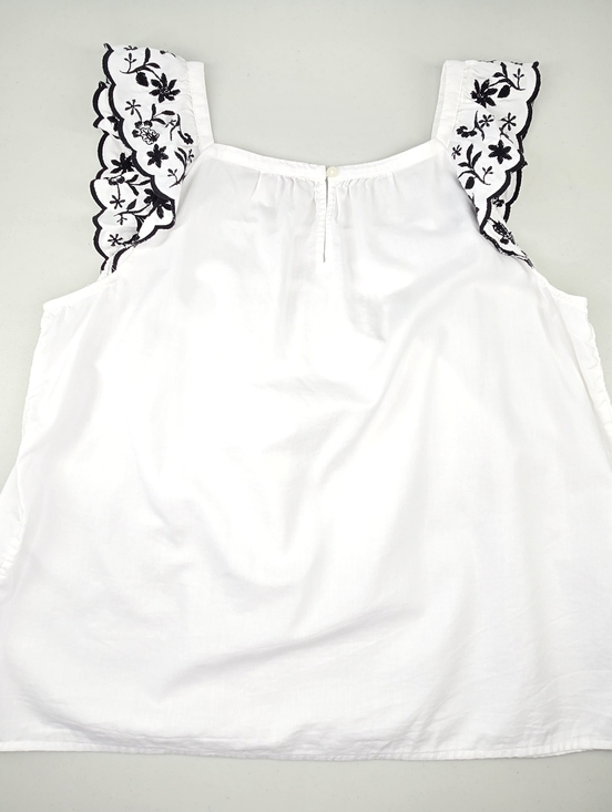 LOFT Embroidered Flutter Sleeve Square Neck Summer Top White & Black Size M - Picture 7 of 11